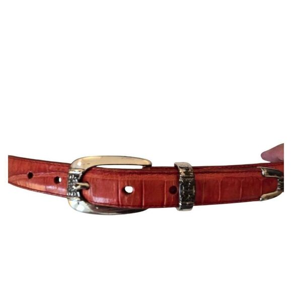 Crocodile Embossed Full Grain Red Leather Belt with Silvertone Buckle Medium - Picture 11 of 11